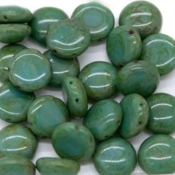 12CA185-52: Preciosa Czech Candy 2 Hole Turquoise With Stone Effect - 25 Pieces Per Package 12mm