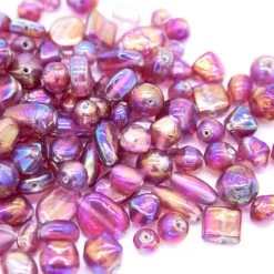 2VE593-ABR: India All Mixed Up Pink/Cranberry Family Aurora Borealis Finish - 200 Gram Pack -Handmade Beads Discount Store 2VE593 ABR Beads IndiaBeads