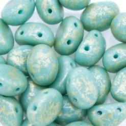 32CA185-GL: Preciosa Czech Candy Oval Two Hole Turquoise With Gold Splash 6x8mm - 25 Pieces Per Package