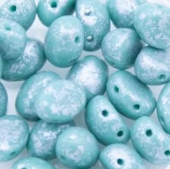 32CA185-SL: Preciosa Czech Candy Oval Two Hole Turquoise With Silver Splash 6x8mm - 25 Pieces Per Package