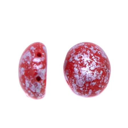 34CA141-SL: Preciosa Czech Candy Oval Two Hole Red With Silver Splash 10x12mm - 12 Pieces Per Package 4 34CA141-SL: Preciosa Czech Candy Oval Two Hole Red With Silver Splash 10x12mm - 12 Pieces Per Package - Image 2