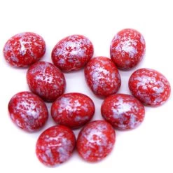 34CA141-SL: Preciosa Czech Candy Oval Two Hole Red With Silver Splash 10x12mm - 12 Pieces Per Package