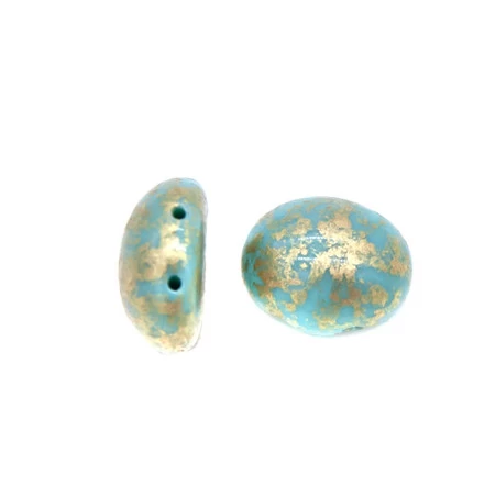 34CA185-GL: Preciosa CzechCandy Oval Two Hole Turquoise With Gold Splash 10x12mm - 12 Pieces Per Package 4 34CA185-GL: Preciosa CzechCandy Oval Two Hole Turquoise With Gold Splash 10x12mm - 12 Pieces Per Package - Image 2
