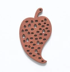 38WC816-56R: Cut Wood Leaf With Dots 38mm Brown Finish - 6 Pieces