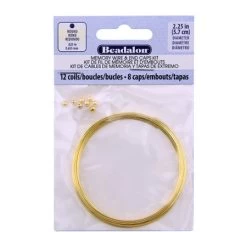3MW852-LT: Memory Wire Kit, Round, Gold Color Large Bracelet 2.25 In, 5.7 Cm / Diameter, Approx. 12 Coils, Silver Plated 3 Mm Memory Wire End Caps, 8 Pc