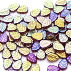 42LF546-GI: Czech Mint Leaf Garnet AB W/Gold 10x8mm