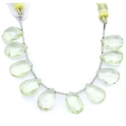 44ST487-LMF: Lemon Quartz Micro Faceted Drop 8-10x12-14mm 43-47 Carats Average 4 Inch Strand