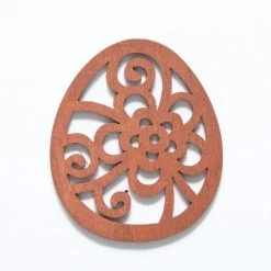 48WC805-56R: Cut Wood Egg Shape Pendant 48mm Brown Finish - 3 Pieces