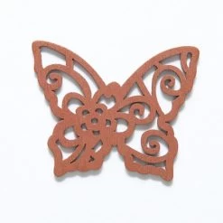 48WC820-56R: Cut Wood Butterfly With Flower 48mm Brown Finish - 3 Pieces