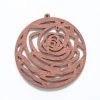48WC824-56: Cut Wood Circle With Rose 48mm Brown Finish - 3 Pieces -Handmade Beads Discount Store 48WC824 56 PendantsandCharms WoodPendants