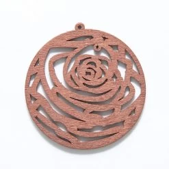 48WC824-56: Cut Wood Circle With Rose 48mm Brown Finish - 3 Pieces