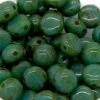 6CA185-52: Preciosa Czech Candy Two Hole Beads Turquoise Green With Stone Effect 6mm - 50 Pieces Per Package