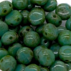 6CA185-52: Preciosa Czech Candy Two Hole Beads Turquoise Green With Stone Effect 6mm - 50 Pieces Per Package