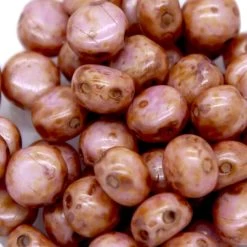 6CA214-86B: Preciosa Czech Candy Two Hole Pink Stone On Alabaster 6mm - 50 Pieces Per Package