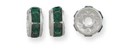 75CC287-S: Preciosa Rhinestone Rondell Emerald Silver 6mm - 36 Pieces