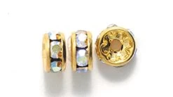 75CC512-G: Preciosa Rhinestone Rondell Crystal Aurora Borealis Finish Gold 6mm - 36 Pieces