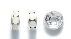 76CC210-S: Preciosa Rhinestone Rondell White Opal Silver 7mm - 36 Pieces