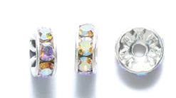 76CC512-S: Preciosa Rhinestone Rondell Crystal Aurora Borealis Finish Silver 7mm - 36 Pieces