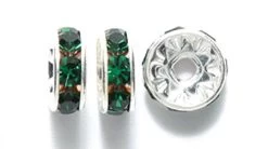 78CC287-S: Preciosa Rhinestone Rondell Emerald Silver 8mm - 36 Pieces