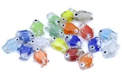 94FH212R: India Glass Fish Bead Clear With Multi Colored Stripes 24mm - 20 Pieces Per Package -Handmade Beads Discount Store 94FH212R Beads IndiaBeads