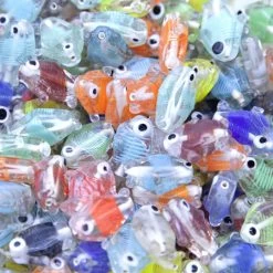 94FH212: India Fish Bead Clear With Multi Colored Stripes 24mm - 200 Pieces