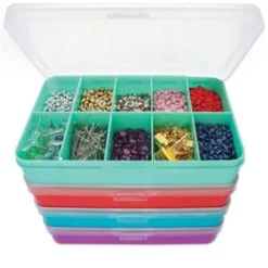 BC224-ORG: Stackable 4 Box Organizer Set 22 Compartments Total 5.75x3.8x1.2" 4.5 Inches Total Stack Height -Handmade Beads Discount Store BC224 ORG full