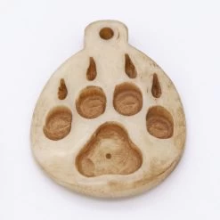 BN385-52: Bone Wolf Paw Print Pendant Antique 35x45mm - 5 Pieces