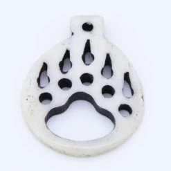 BN385-64: Bone Bear Paw Print Pendant Carved White/Black 35x45mm - 5 Pieces