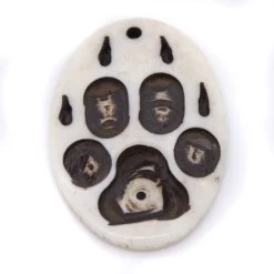 BN385-69: Bone Wolf Paw Print Pendant White/Black 28x43mm - 5 Pieces