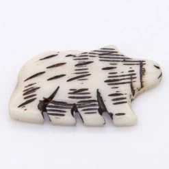 BN385-79: Bone Bear Pendant Carved White/Black 45x26mm - 5 Pieces