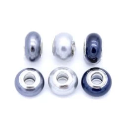 CD999-1: Large Hole Glass Pearl Mix #1 Greys 9x13mm 6PPK