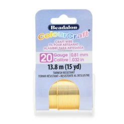 CW185A-020: Beadalon ColourCraft Wire 20 Gauge Gold Color Silver Plated Tarnish Resistant 15 Yard Spool