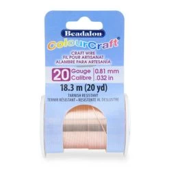 CW185RG-020: Beadalon ColourCraft Wire 20 Gauge Rose Gold Color Silver Plated Tarnish Resistant 15 Yard Spool