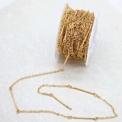 CX2608-G: Solid Brass Chain With 25mm Bar Links & 2mm Cable Links Gold Plated Brass - 1 Foot -Handmade Beads Discount Store CX2608 G Spool