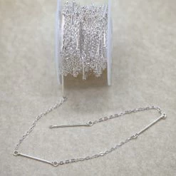 CX2608-S: Solid Brass Chain With 25mm Bar Links & 2mm Cable Links Silver Plated Brass - 1 Foot -Handmade Beads Discount Store CX2608 S SPOOL