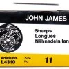 FI280-11: Needle John James Short Sharp #11 (L4310-11) 25 Pieces Per Package -Handmade Beads Discount Store FI280 11 ToolsandSupplies BeadingNeedles