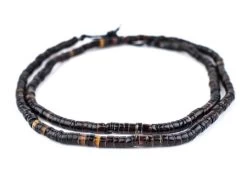GA130-SHLBLK: Natural Shell Heishi Beads Black 4-5mm 28 Inch Strand