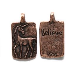 GG403-AC: Green Girl Believe Unicorn Antique Copper 31mm - 1 Piece