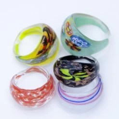 IN1-4937: Handcrafted Glass Finger Rings From India Assorted Sizes And Styles 5 Rings Per Package
