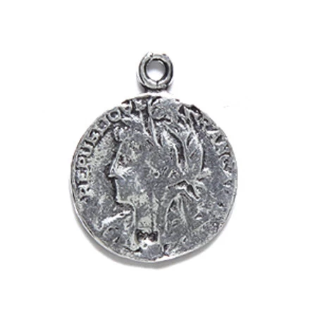 IN185-22: India Zinc Faux Coin Pendant Silver 14mm - 8 Pieces 3 IN185-22: India Zinc Faux Coin Pendant Silver 14mm - 8 Pieces