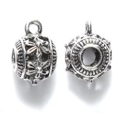 ME4110-S1: Metal Slide Bead With Flower 6mm Hole Silver 13x15mm - 10 Pieces