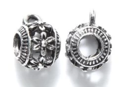 ME4110-S: Metal Slide Bead With Flower 5mm Hole Silver 9x11mm - 10 Pieces