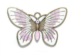 ME5586-G: Brass Butterfly Pendant White & Purple Epoxy Antiqued Brass 100mm - 1 Piece