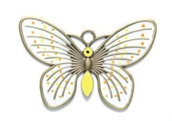ME5588-G: Brass Butterfly Pendant White & Yellow Epoxy Antiqued Brass 100mm - 1 Piece