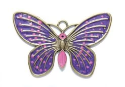 ME5590-G: Brass Butterfly Pendant Pink & Purple Epoxy Antiqued Brass 100mm - 1 Piece