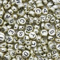 PL200-10: Acrylic Alphabet Gold/Black Disc 4x7mm 200Pcs