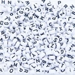PL200-11: Acrylic Alphabet White/Black Disc 4x7mm 200Pcs