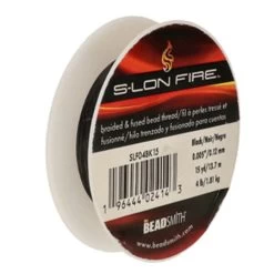 SLF04BK15: S-LON FIRE Braided & Fused Bead Thread Black .005"/.12mm 4LBS Test 15 Yard Spool