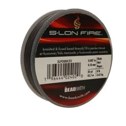 SLF08BK50: S-LON FIRE Braided & Fused Bead Thread Black .007"/.18mm 8LBS Test 50 Yard Spool