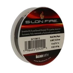 SLF10BK15: S-LON FIRE Braided & Fused Bead Thread BLACK .008"/.20mm 10LBS Test 15 Yard Spool